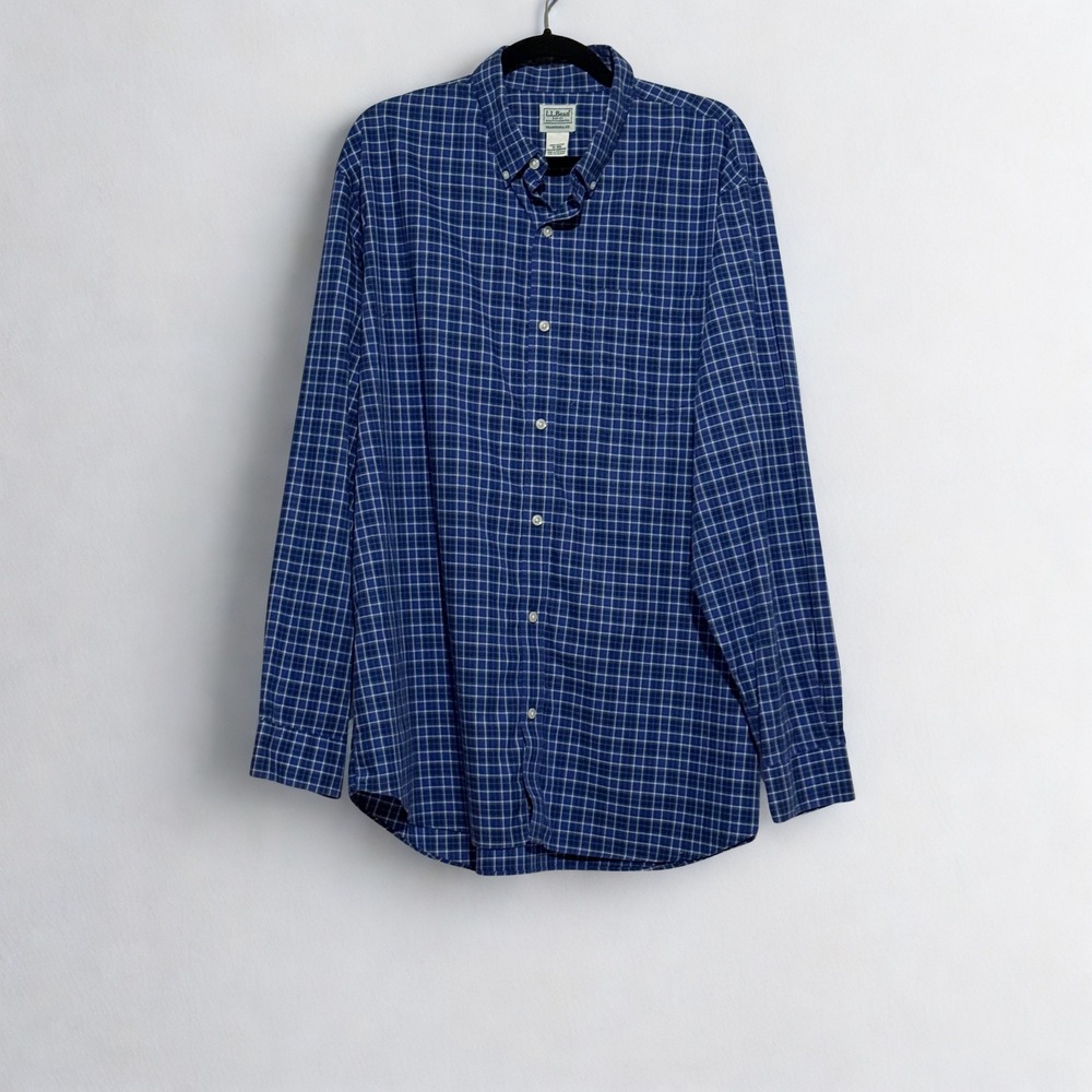 LL Bean Mens XL Traditional Fit Plaid Button Down Shirt Blue Green Cotton 288292